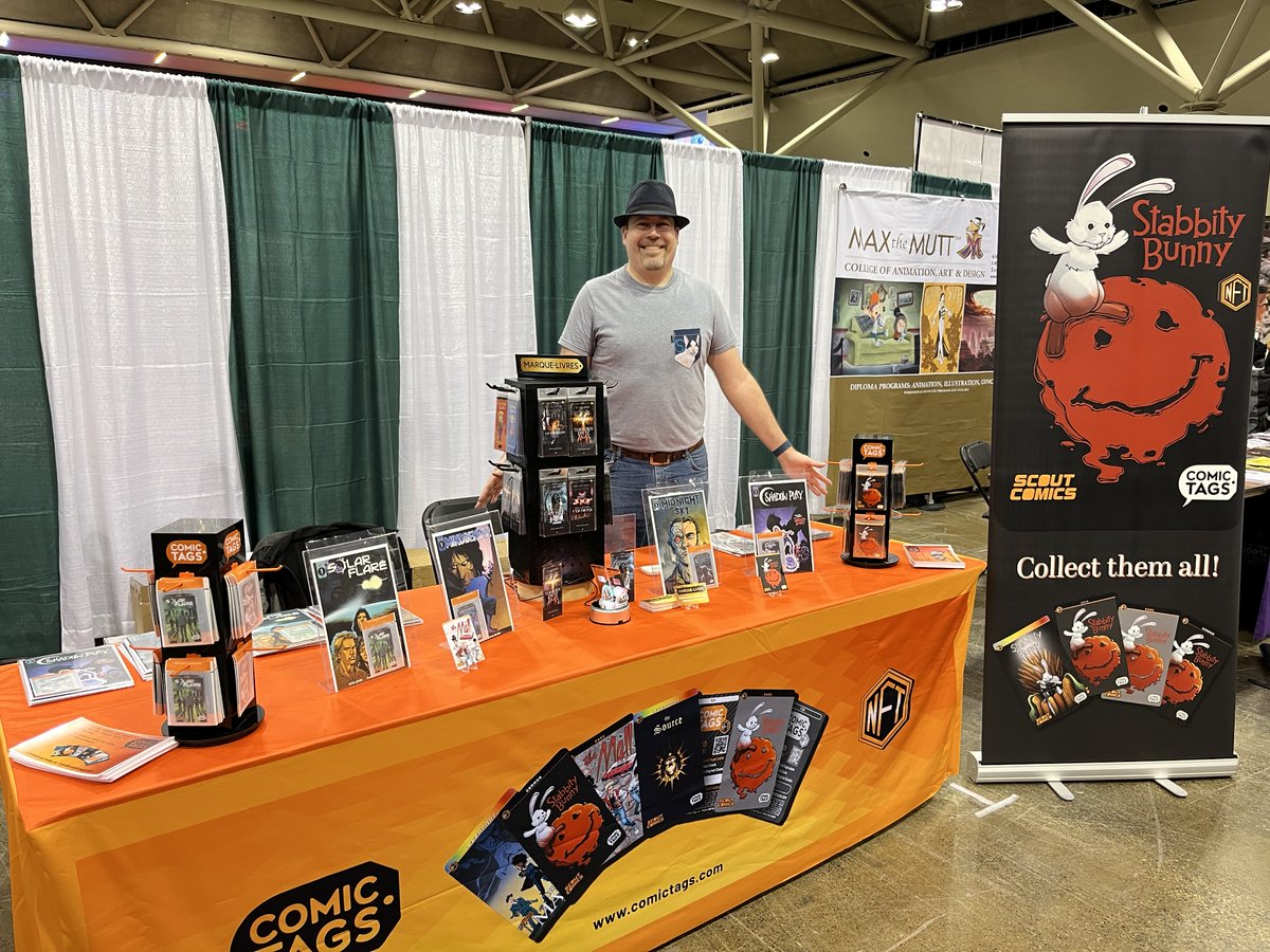 So exited to be at #TorontoComicon2023 (from <a href="/FANEXPOCANADA/">FANEXPO Canada</a>) to showcase the 2nd drop of the <a href="/comictags/">Comic Tags, LLC</a> #NFTs, powered by <a href="/bookchainapp/">Bookchain</a>. Titles are “Solar Flare”, “Mindbender”, “Midnight Sky” and “Shadow Play” from <a href="/ScoutComics/">Scout Comics and Entertainment</a>. You can buy them online at comictags.com
