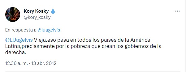 Bueno acompañenme a ver esta triste historia de un pobre muchacho antillano que tiene apodo o nombre de payaso.

Primero pues borra los tuits, algunos muy ofensivos para con los Venezolanos, en otros pues sufre por la pobreza por culpa de LA DERECHA y despues se queja de la izq.