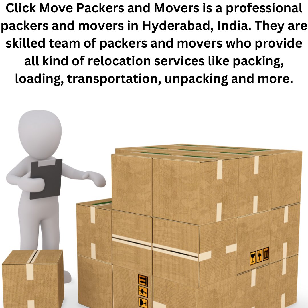 Click move packers and movers is a professional packers and movers in Hyderabad, India. They are skilled team of packers and movers who provide all kind of relocation services like packing, loading, transportation, unpacking and more.

#Movers #packersandmoversindia #Moving