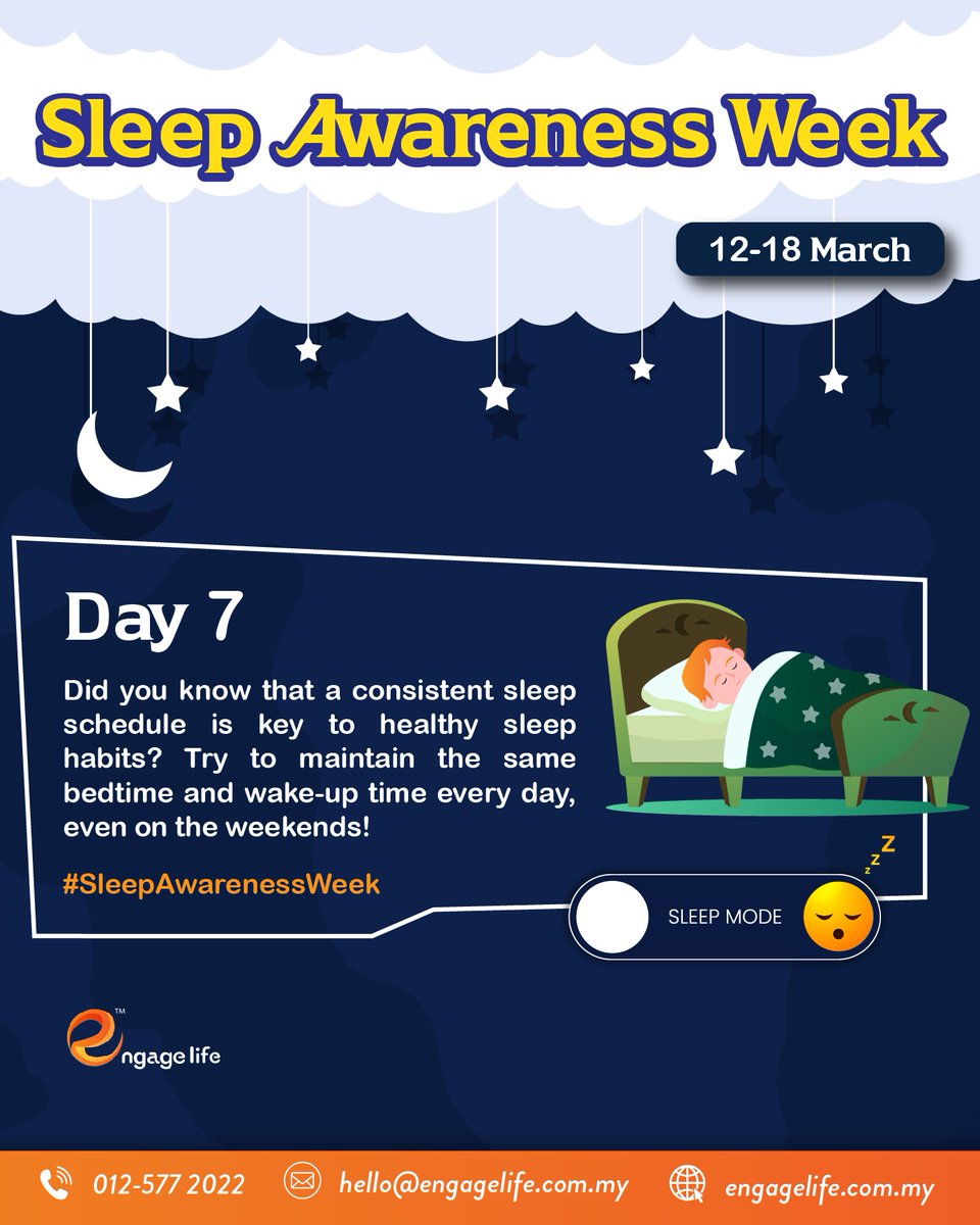 EngageLifeMY's tweet image. Consistent sleep schedule is key to healthy sleep habits! Try going to bed and waking up at the same time every day. Wind down with relaxation techniques. What's your trick? 😴🕰️ #SleepTips #ConsistentSchedule #RelaxationTechniques #Wellness