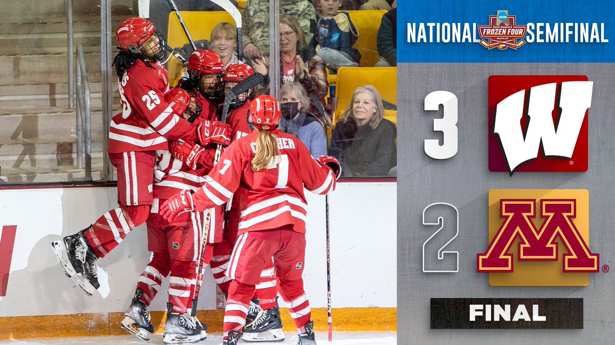 FINAL IN DULUTH

#BADGERS 3
Gophers 2

THE BADGERS ARE HEADED TO THE NATIONAL CHAMPIONSHIP!