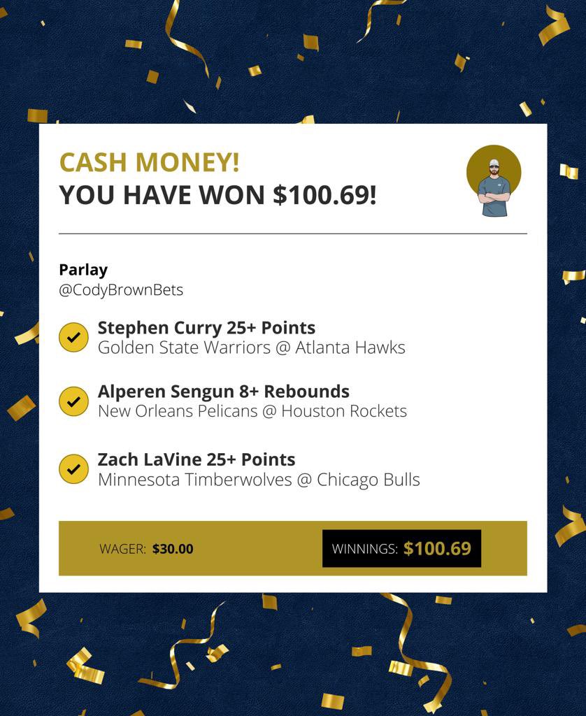 CodyBrownBets's tweet photo. 🏦 CASH. MONEY.

That’s now three parlays winners in four days! This crazy form just keeps on going.

❤️ Hit like if you tailed.

21+, gamble responsibly. https://t.co/rfPP6Vqz9H