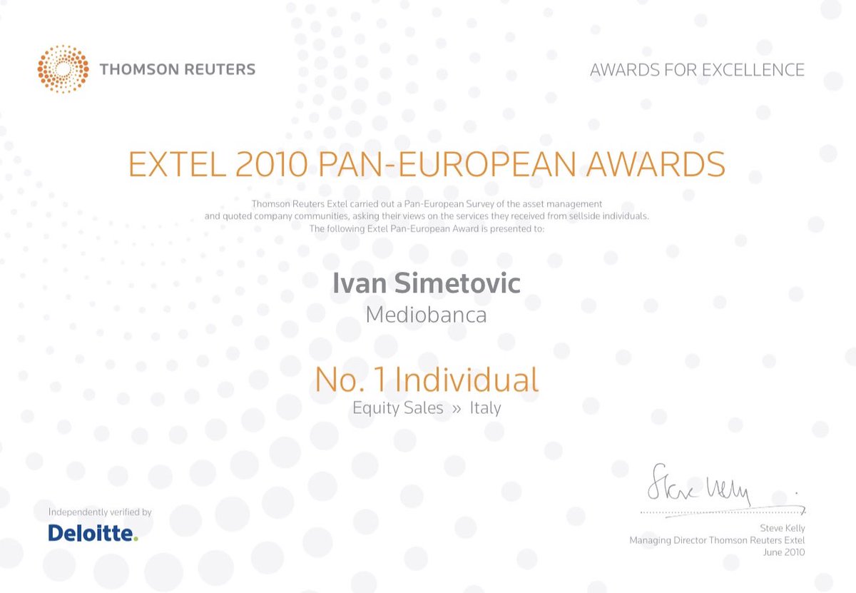 isimetovic's tweet photo. I was awarded as the best institutional equity advisor by institutional investors managing over 600bn AUMs in Europe in 2008 and 2010 in a poll run by Thomson Reuters in the so called “Oscars’ of the City of London”. Good memories from the past! #equity #investors #hedgefunds #eventdriven #valueinvesting #arbitrage #finance #reuters #awards