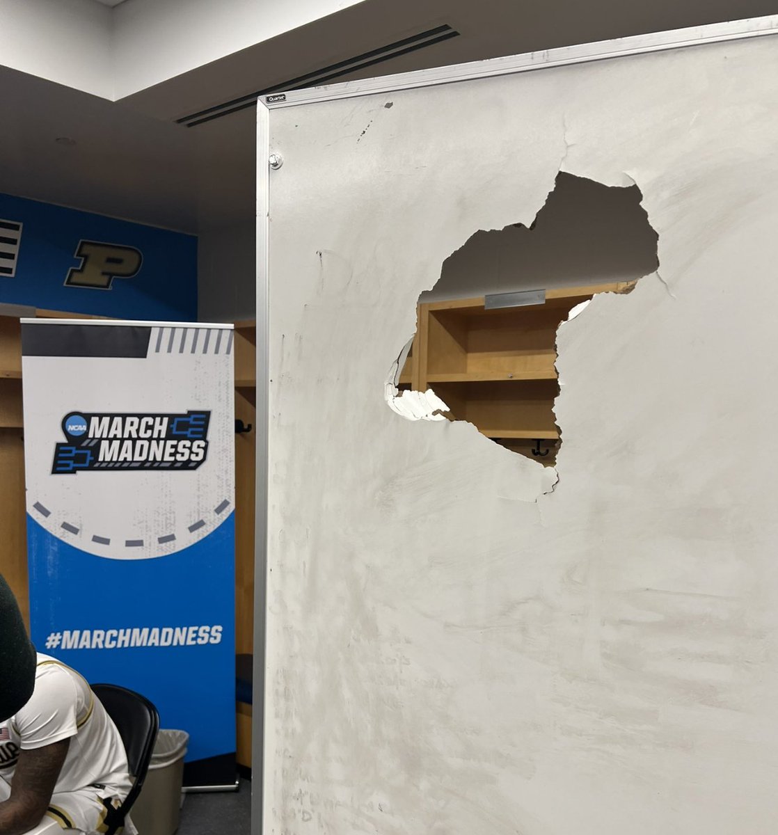 Purdue's locker room whiteboard did not survive 😬 #MarchMadness