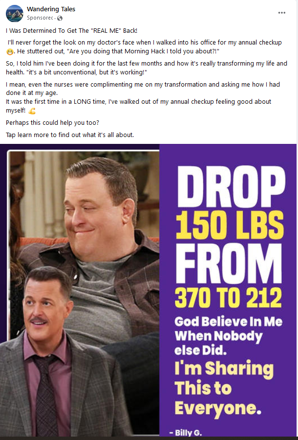 bigbadbob77's tweet photo. Damn @BillyGardell your weight loss has been so successful that now the #socialscammers are using you to sell their #snakeoil https://t.co/Z01kLH1zfb