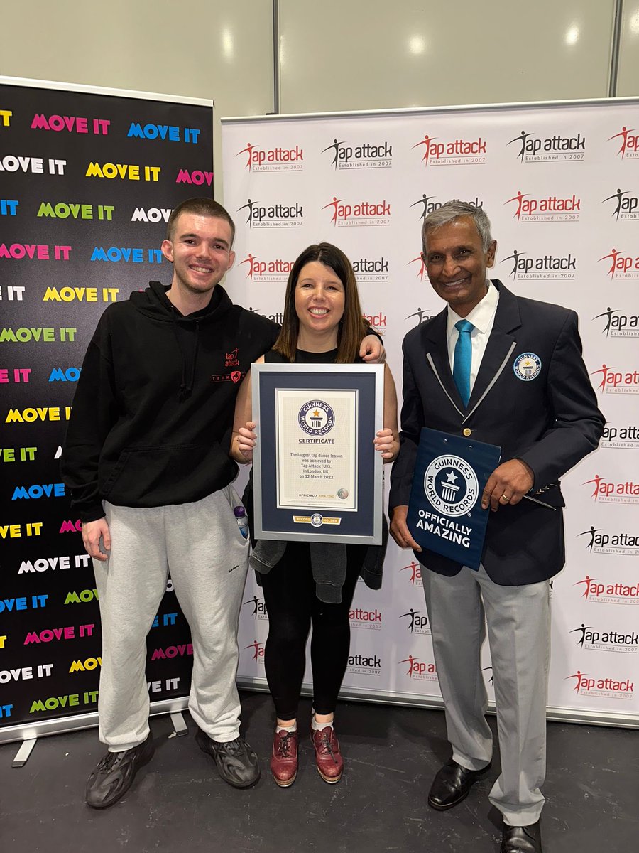 TapAttack's tweet image. We did it!
On Sunday 12th March, Tap Attack broke the Guinness World Records™️ title for the Largest Tap Dance Lesson with 554 tap dancers! We are so grateful to everyone who shared this special event with us #tapdance #moveit #guinnessworldrecord #tapattack