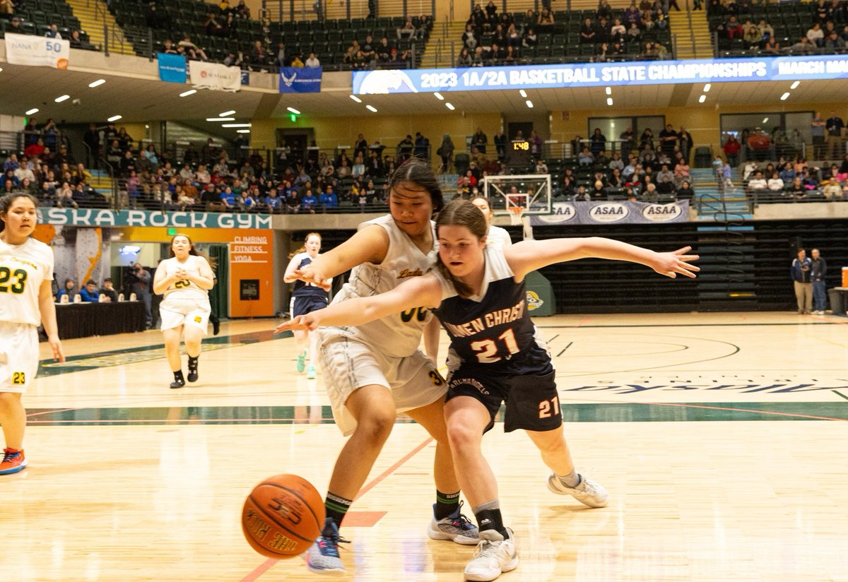The Lumen Christi Catholic High School girls' basketball team defeated Shishmaref School, 32-24, in the quarterfinals of the ASAA March Madness Alaska 2023 ASAA/First National Bank Alaska Basketball State Championships in Anchorage last night.