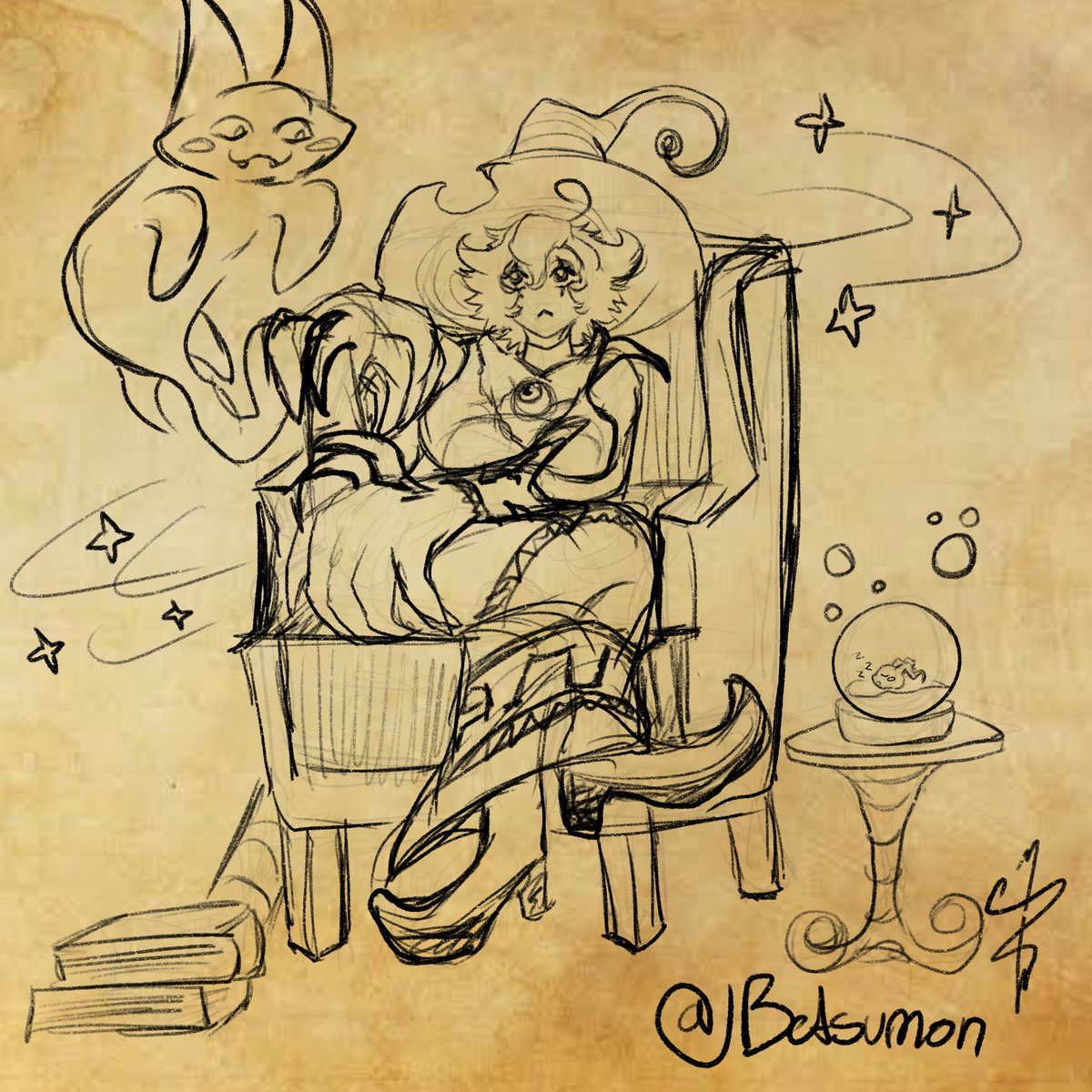 Betsumon's tweet photo. En mis prácticas de anatomía para perderle el miedo a los humanos, terminé haciendo una #Witchmon💫
#デジモン #Digimon https://t.co/DikVxd4E02