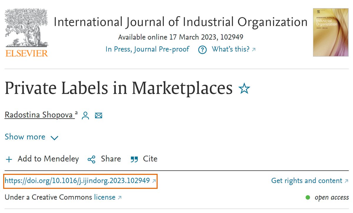 Radostina Shopova (@radostshopova) on Twitter photo I was happy last week, but now I am even more overjoyed to share that my single-authored paper "Private Labels in Marketplaces" has found home @ International Journal of Industrial Organization <a href="/sciencedirect/">Elsevier | ScienceDirect</a> doi.org/10.1016/j.ijin… I was happy last week, but now I am even more overjoyed to share that my single-authored paper "Private Labels in Marketplaces" has found home @ International Journal of Industrial Organization <a href="/sciencedirect/">Elsevier | ScienceDirect</a> doi.org/10.1016/j.ijin…