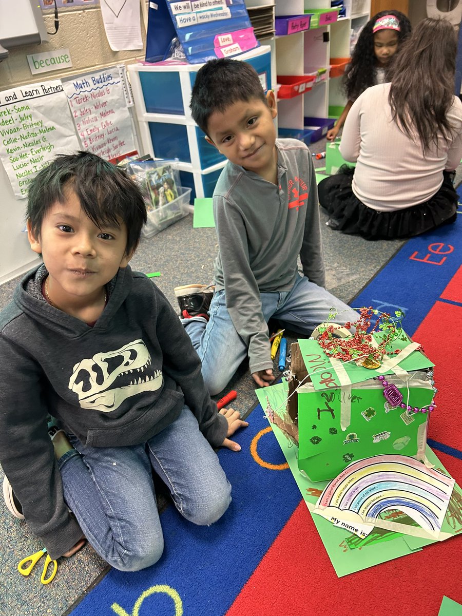 Timer set for 45 minutes to unpack, eat breakfast, and create leprechaun traps using supplies from a student-created list. Amazing what these first-graders accomplished by 9:15am and more importantly how they collaborated and shared resources and ideas. Engineers! <a href="/centreridgees/">Centre Ridge Rams</a>