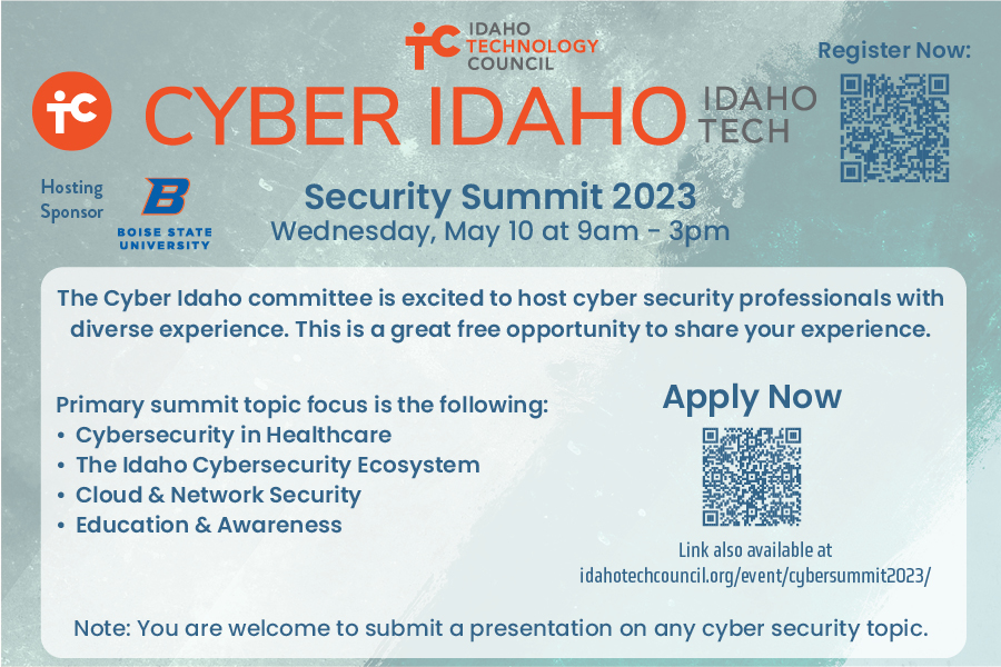IDTechCouncil's tweet image. We&apos;re excited to announce our Cyber Idaho Security Summit on May 10, 2023! 

#idahotech #techgrowshere #itc #cyberidaho #technology #idaho
Register Now:
hubs.la/Q01Hq09p0