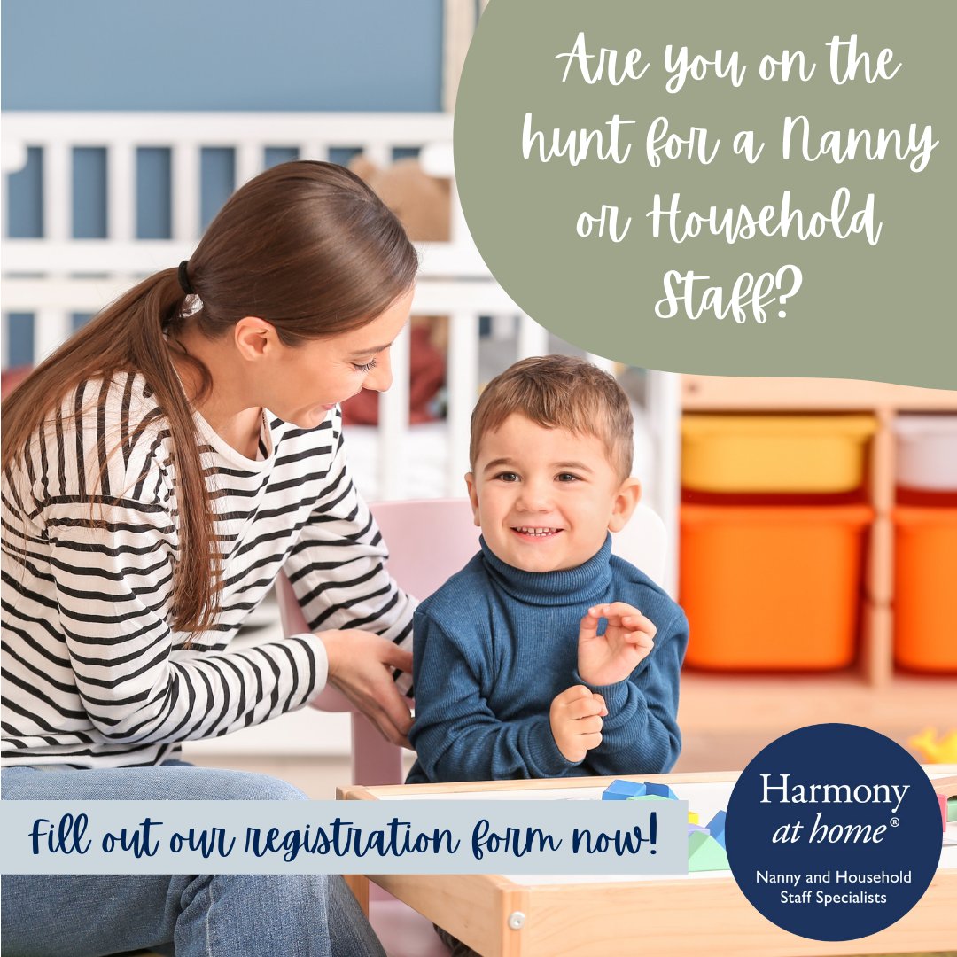 👀 Are you on the hunt for a nanny or household staff? 👩‍💻We can help! 

📲 Just fill out our registration form and we will get in touch with you &gt;&gt;&gt; harmonyathome.co.uk/parent-registr…

#nanny #childcare #findyournanny #householdstaff #HarmonyatHome