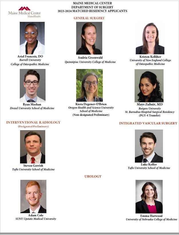 Congratulations to our <a href="/MaineMedSurgery/">MaineMedSurgery</a> 2023/2024 intern class. 
We are delighted to have you trading with us <a href="/MaineMed/">MaineHealth Maine Medical Center</a>.