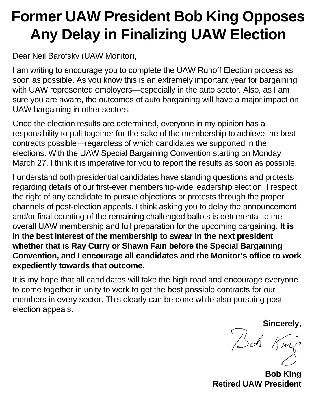 UAW Members United on Twitter "🧵 We thank former UAW President Bob King for his support in