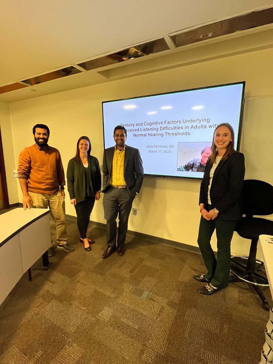 Congratulations to Jacie McHaney on her successful defense of her dissertation “Sensory and cognitive factors underlying self-perceived listening difficulties in adults with normal hearing thresholds.” #PittCSD #PittSHRS