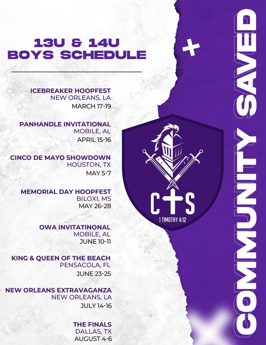 Our middle school boys 2023 tournament schedule! #CommunitySaved ✝️