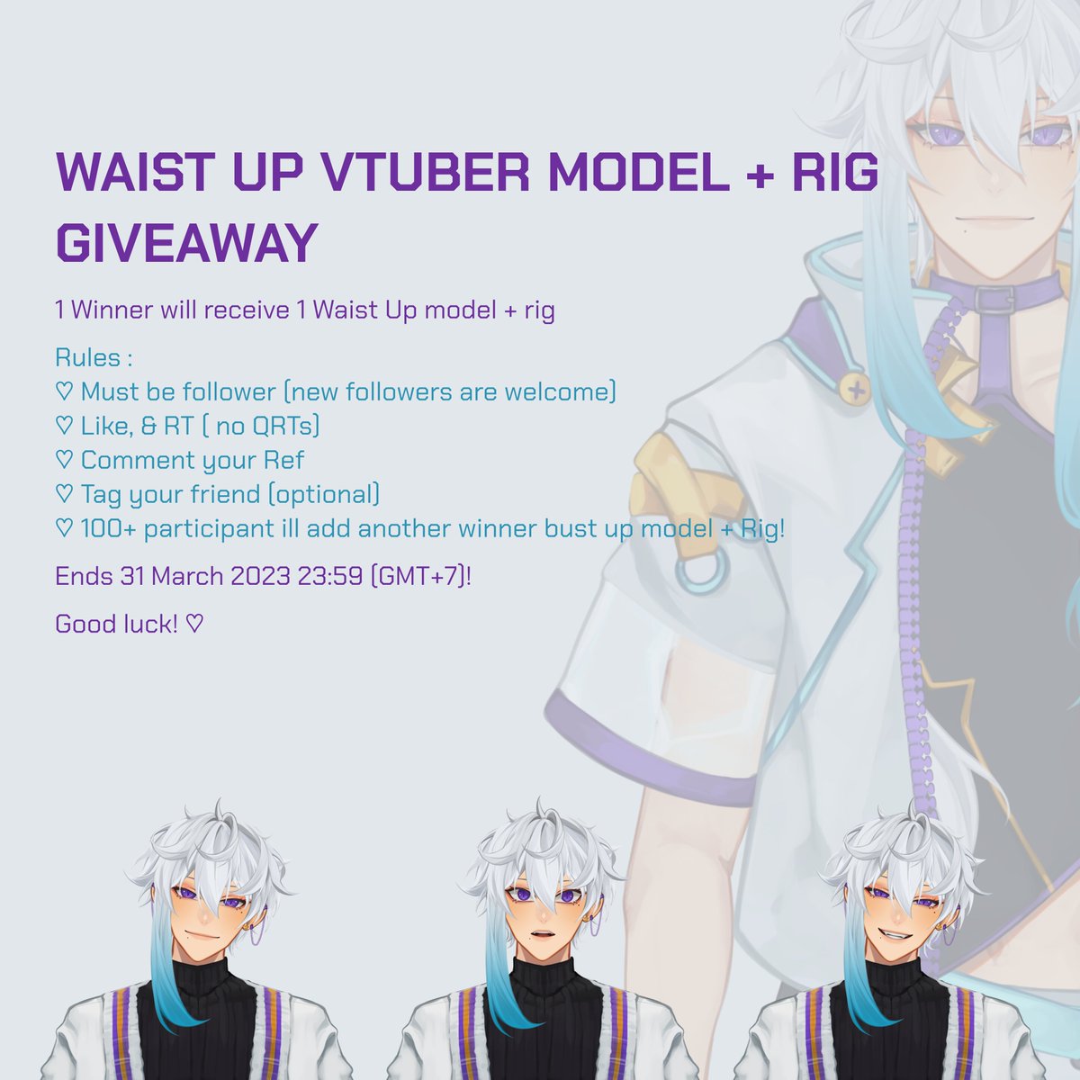 soulaseedo's tweet photo. 🌼WAIST UP VTUBER ART RAFFLE (ART + RIG) 🌼

Since today is my bribday, i wanted to do some art raffle to celebrate it! 🎉

1 winner will receive 1 Waist up model!

Rules: 
Kindly check pic ♡︎

Ends 31 March 2023 23:59 (GMT+7)! 
Good luck! 💜 https://t.co/4DwKiRRWFf
