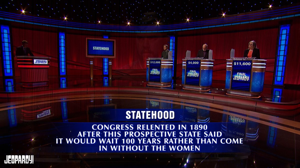 Jeopardy's tweet photo. Tonight's Final #Jeopardy! category: Statehood 🇺🇸

See if you were correct: https://t.co/M2IpjIX0Eb https://t.co/Mz0Shp6mtV