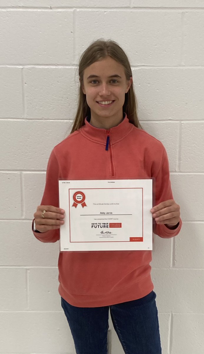 Congratulations to Northside High School work study student Abby Jarvis for earning “Future Ready” certificate through EverFi as part of her requirements for the program <a href="/BeaufortCoSchNC/">Beaufort County Schools</a> <a href="/CTEforNC/">NC Career and Technical Education</a> <a href="/BCS_CTE/">BCS_CTE</a> <a href="/NENCPathways/">NENC Career Pathways</a>