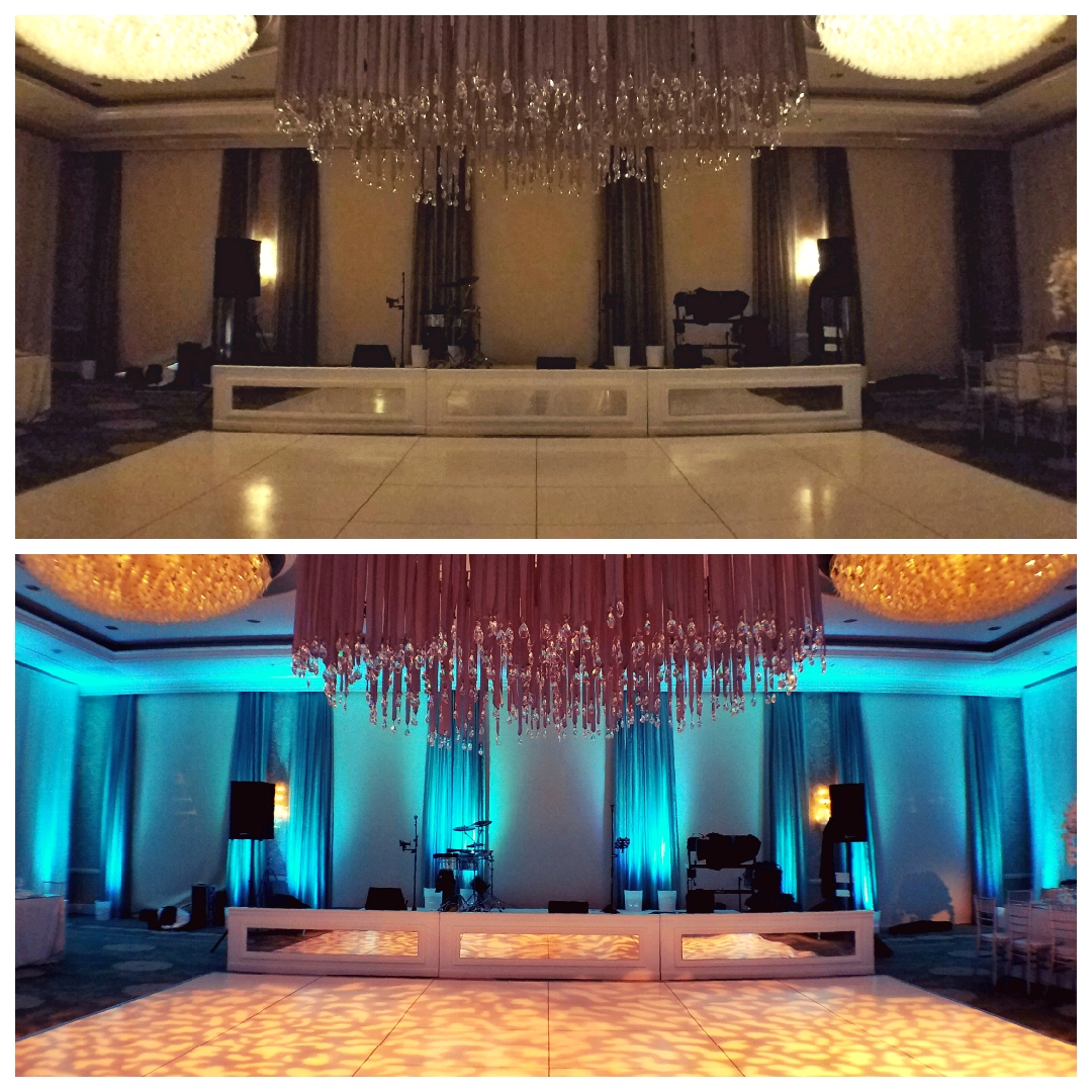 Before and after. What a difference colorful lighting makes in this ballroom.

#stagedesign #eventprofs #lightingdesign #Lighting #Stage #avdesign #eventproduction