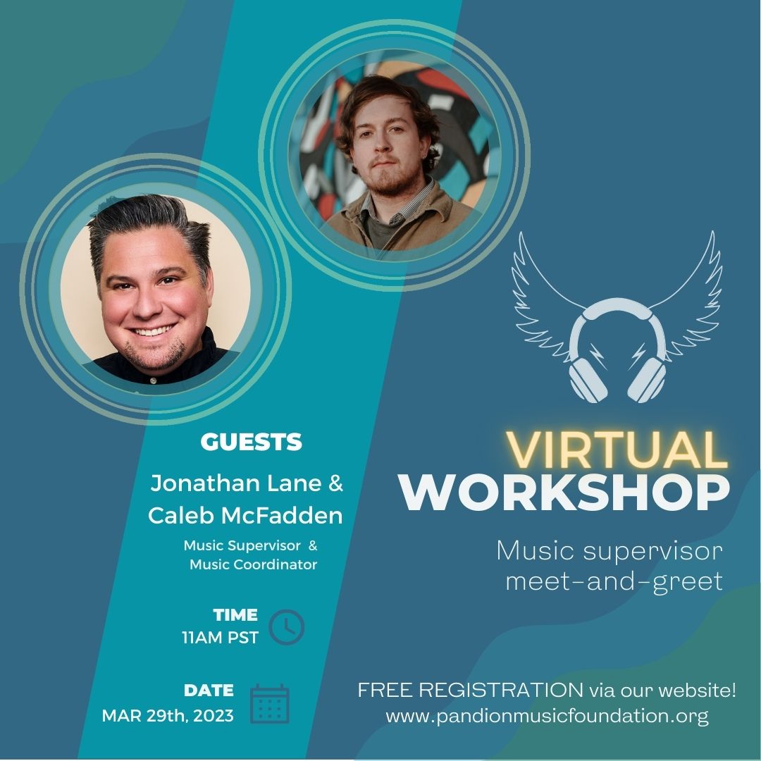 We're coming at you on WEDS MARCH 29th at 11am PT with <a href="/musicclearly/">Clearly Music</a>'s music supervisor, Jonathan Lane, and music coordinator, Caleb McFadden, for a dual meet-and-greet opportunity that you won't want to miss! 

pandionmusicfoundation.org/event/music-su…