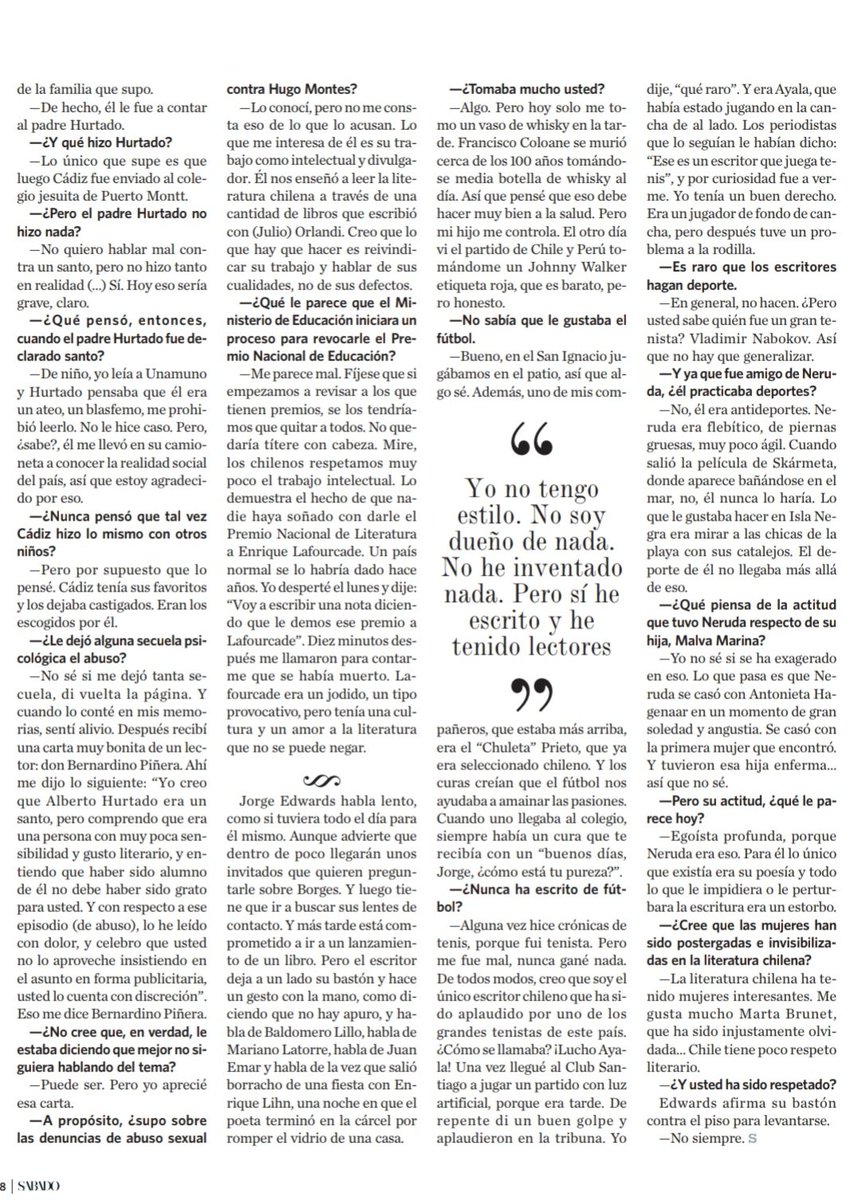Revista_Sabado's tweet photo. A los 91 años falleció Jorge Edwards y desde Revista Sábado recordamos esta entrevista al escritor. 

"Si el diablo me ofreciera un pacto para vivir más, ¡lo firmo!", señaló entonces al periodista Gazi Jalil. https://t.co/W2mdQZH8EP