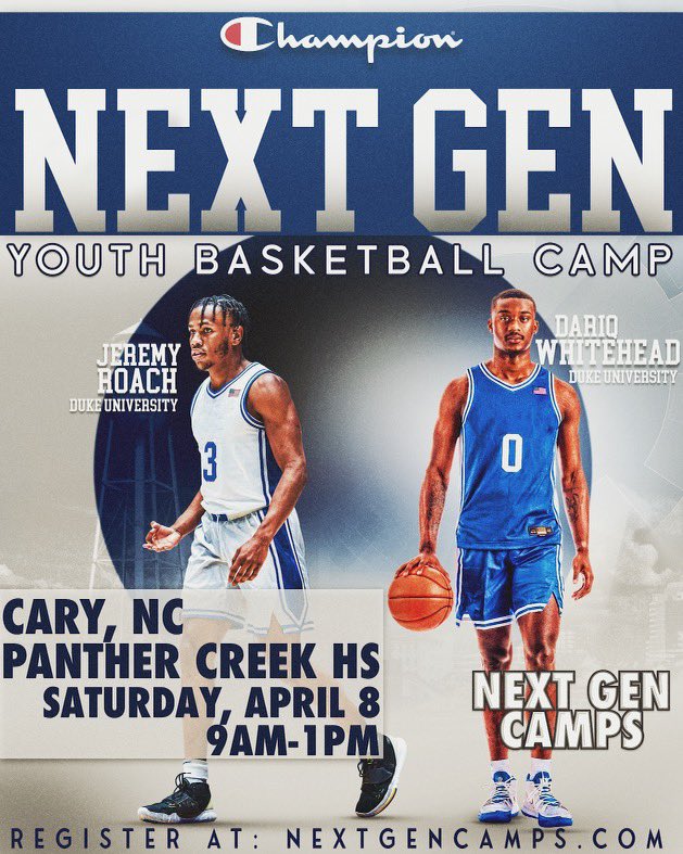 Joining @dariq_whitehead at the @nxtgencamps in Cary, NC on Saturday, April 8th! Click the link to sign up! nextgencamps.com/next-gen-youth…”