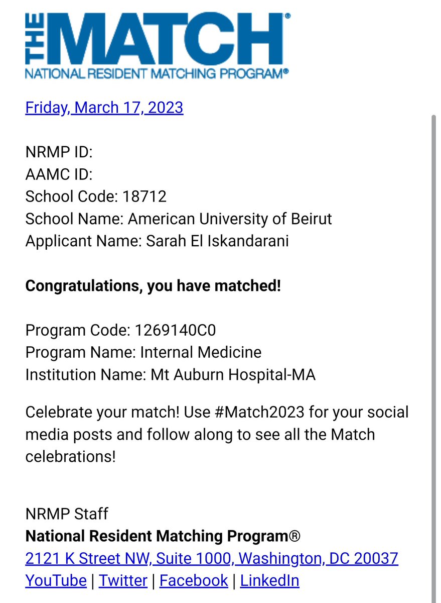 SarahIskMD's tweet photo. Thrilled and blessed to match at @MountAuburnHosp @harvardmed for my internal medicine residency!!🎉Couldn't have done it without the support of my family, friends, and dear mentors❤. Absolutely excited to join the @MAHIMRes family soon! https://t.co/BHd0mlieqJ