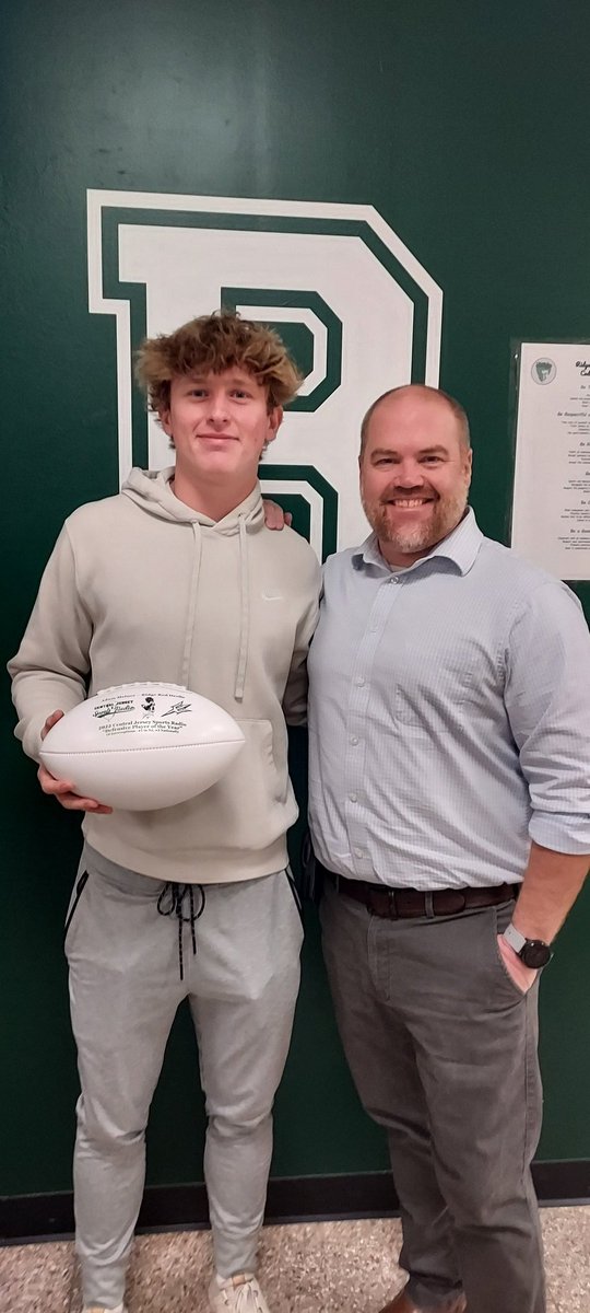 And finally!  <a href="/AdamMeiner/">Adam Meiner</a> of <a href="/Ridgegameday/">RIDGE ATHLETICS</a> CJSR Defensive Player of the Year with 10 INT (#1 in NJ, #3 nationally) with HC <a href="/AaWest42/">Coach West</a>. Adam is going to <a href="/Rowan_Football/">Rowan Football</a>, but first, Ridge baseball!  See ya in a couple weeks! (Hint, hint, schedule coming soon!) #NJFootball