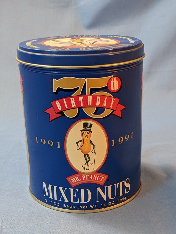 Excited to share the latest addition to my #etsy shop: Vintage Planters Mr. Peanut 75th Birthday 1991 Commemorative Storage Can etsy.me/3JQPfNP #blue #mrpeanut #vintagetin #collectibletin #mrpeanut75thtin #advertisingnuttin #plantersmixednuts #mrpeanutcanister