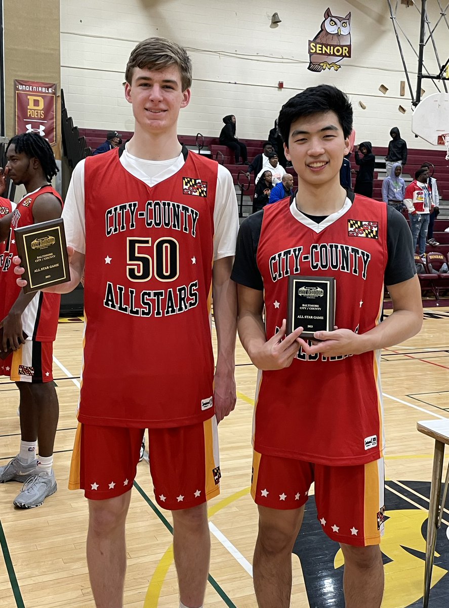 CoachLochte's tweet photo. Dulaney Seniors, Patrick Wynne and Eric Zhang, help lead Baltimore County to a 103-101 victory over Baltimore City in the Baltimore Senior All-Star Game. 🔴⚫️ #dhshoops https://t.co/P2IL4HVwAM