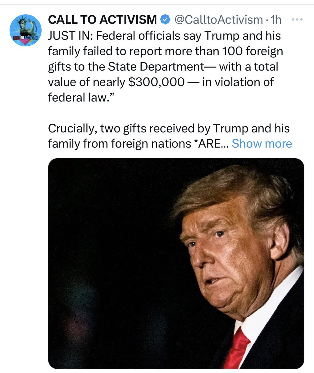 To all of those who are surprised to learn that Trump kept $300,000 worth of gifts without declaring them, I have only one question:

How old were you when you had your head injury, and do doctors expect that you’ll ever even partially recover?