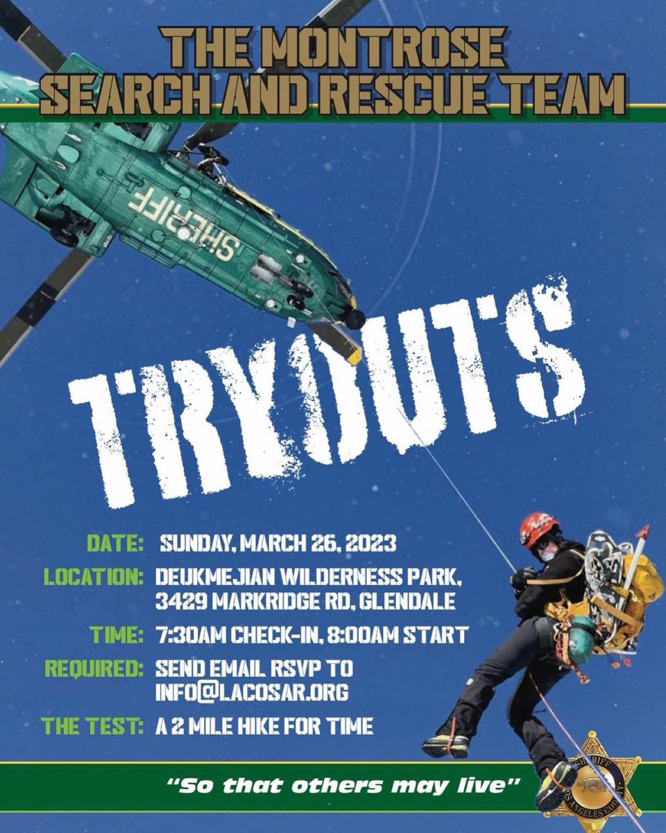 Mike Leum (@resqman) on Twitter photo Travel to local exotic lands, meet new and interesting people… AND RESCUE THEM!! Come “hang out” with us. The life you change might be your own!
<a href="/LASDHQ/">LA County Sheriffs</a> <a href="/CPBLASD/">LASD Community Partnerships Bureau</a>
#rescue #sothatothersmaylive Travel to local exotic lands, meet new and interesting people… AND RESCUE THEM!! Come “hang out” with us. The life you change might be your own!
<a href="/LASDHQ/">LA County Sheriffs</a> <a href="/CPBLASD/">LASD Community Partnerships Bureau</a>
#rescue #sothatothersmaylive