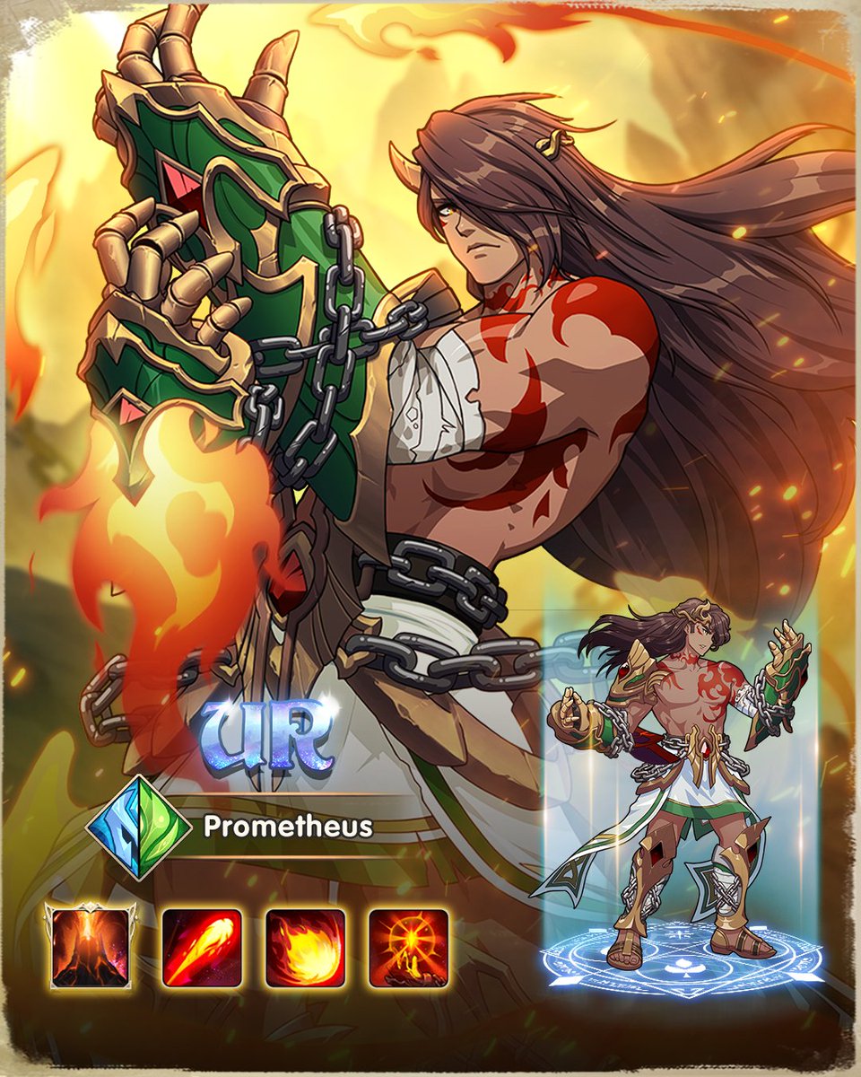 The Titan of Fire, Prometheus, is set to join the roster of Mythic Heroes! Wielding the almighty power of flames, this dual-faction Mage representing the Verdian and Guardian factions is ready to burn his mark on the battlefield!

Are you ready for Prometheus?

#MythicHeroes