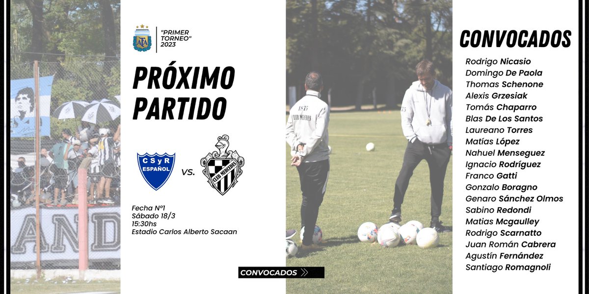 clubmercedesok's tweet photo. ¡Que lin🅳o volver a verte!

Estos son los convocados por Walter Díaz para viajar mañana a Ituzaingó ⚔️

🆚 Centro Español 
🗓️ Sábado 18/03
🕞 15:30hs
🏟️ Carlos Alberto Sacaan
⚖️ Maximiliano López Monti

📺 YouTube Centro Español
📻 FM La Tribuna 103.5 Mhz

#DaleMerce
#PrimeraD https://t.co/DwmiyvhaJi