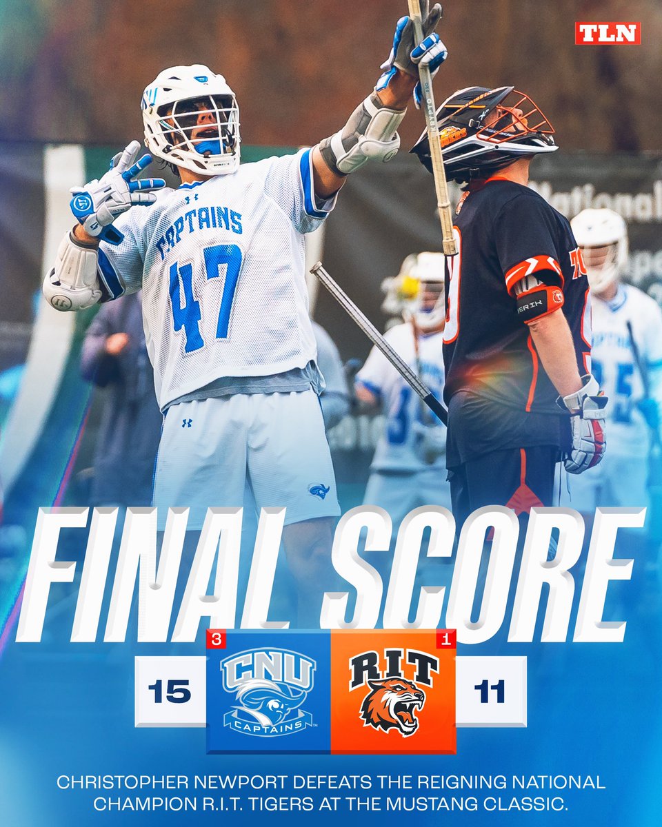 LacrosseNetwork's tweet photo. 🚨 DOWN GOES NUMBER 1 🚨

@CNULacrosse takes down top-ranked @RITMLAX at the Mustang Classic! https://t.co/xdBBQwjKKG