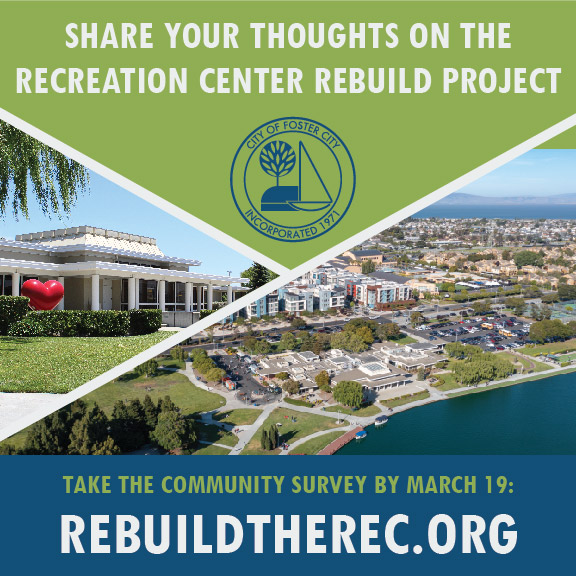Don’t forget to take the Foster City Recreation Center Rebuild project community survey! The deadline to participate is Sunday, 3/19: rb.gy/yrgk5s

You can also take the video in-person by visiting the pop-up kiosk at the Holi Festival in Leo Ryan Park from 11a-3:30p.