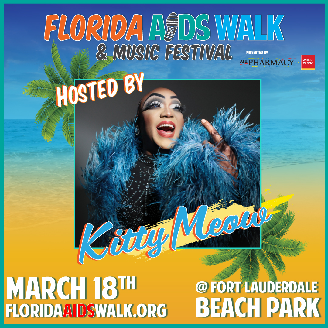 There is no one quite like Kitty Meow - one of Miami's most legendary queens! That's why she'll host the @FLaidswalk5k &amp; Music Festival. Today!
It will be an amazing event and you can help raise $2 million for 12 local organizations providing #HIV/AIDS services in South Florida!