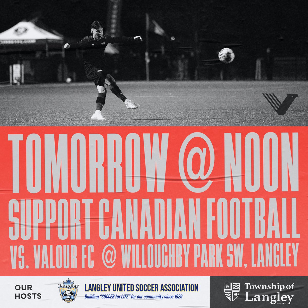 vanfootballclub's tweet image. Looking for something FUN and FREE to do tomorrow?

Kickoff is at 12PM as we face off against @ValourFootball at Willoughby Park (SW Field) in Langley! 

This event is co-hosted with @langley_united and we are grateful for their help. 🤝🦅

#VancouverFC #CPL