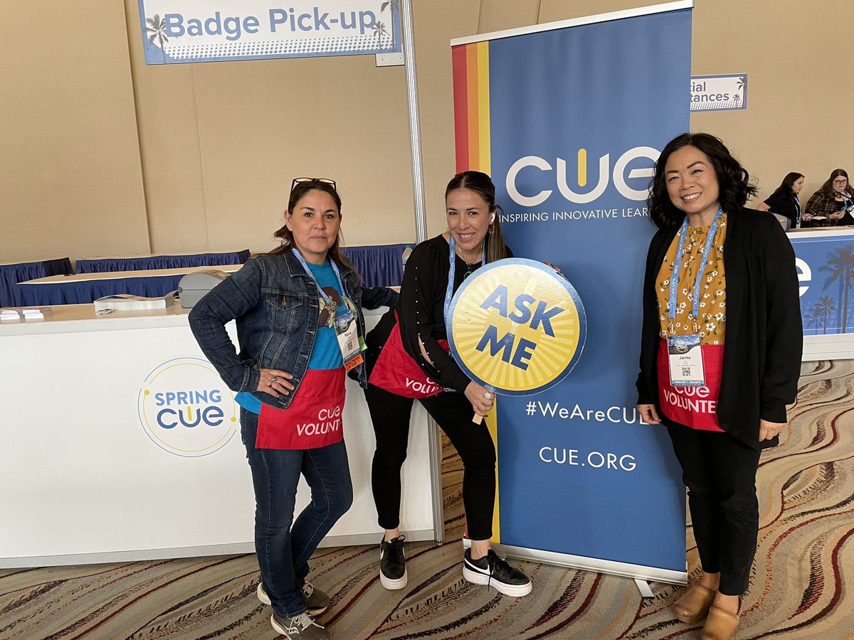Are you at #SpringCUE and need some help? Look for @YMeza44 @3rdGradeTekkie and me. You may have seen us. We r your #SpringCUE volunteers ready to lend a hand! 
Or just come by and say hello.  @cuelosangeles