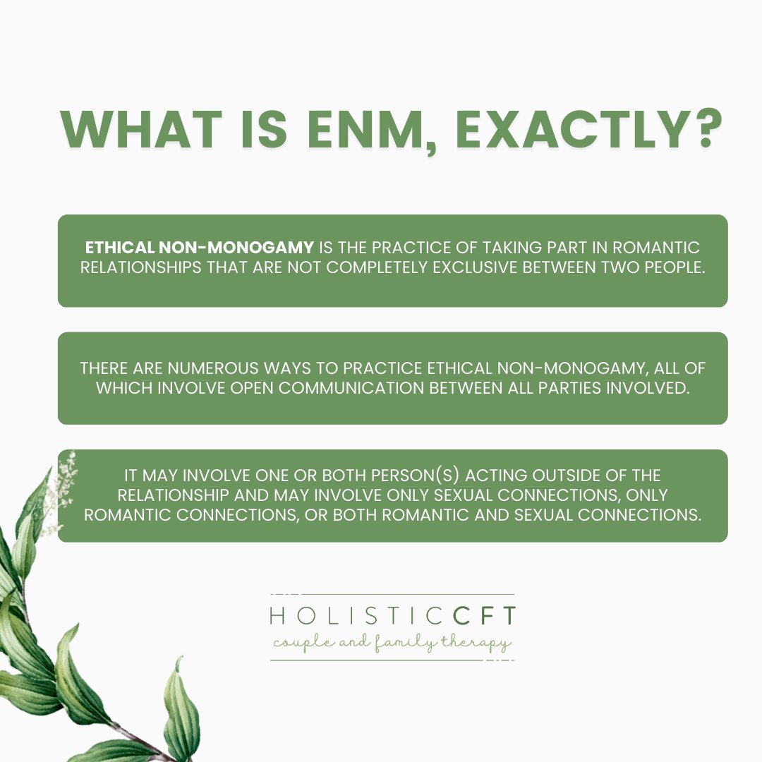 If you're interested in ENM, give us a call! As a practice, we enjoy working with clients who are either interested in or have already undertaken this lifestyle. 🌿

#Chicago #OpenRelationship #EthicalNonMonogamy #ENM #ChicagoTherapy