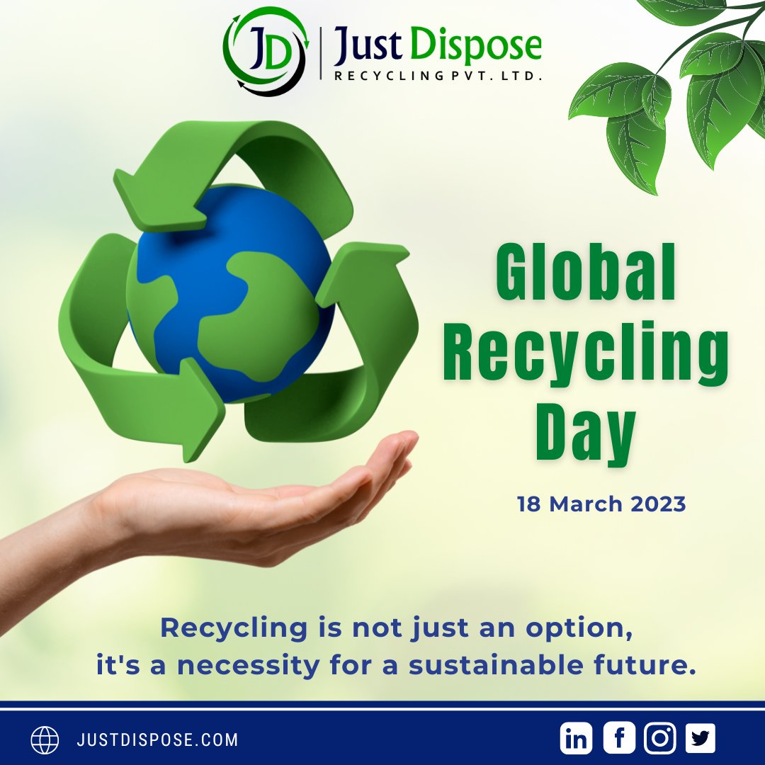 Recycling e-waste is not just an option, it's a necessity for a sustainable future.  
Happy Global Recycling Day!' 
Visit justdispose.com
.
.
.
#ewasterecycling #recycle #globalrecyclingday #globalrecyclingday2023 #sustainable #ewaste #recycling #gogreen #sustainablity
