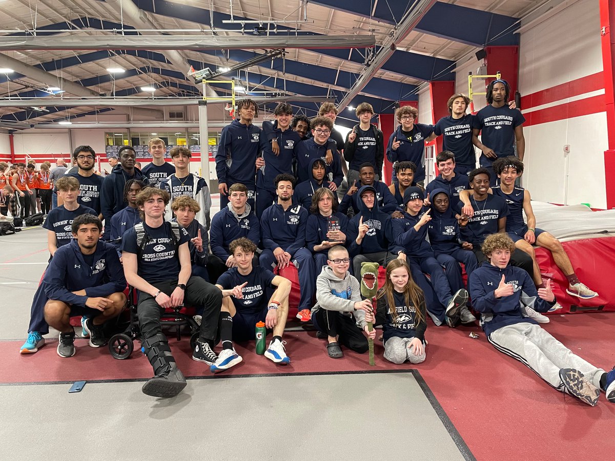 ☘️”The Fighting Cougars”☘️ of Plainfield South win the 2023 Southwest Prairie Conference Indoor Track and Field Championship!! #ChampionshipCharacter #PMA Happy Saint Patrick’s Day!☘️