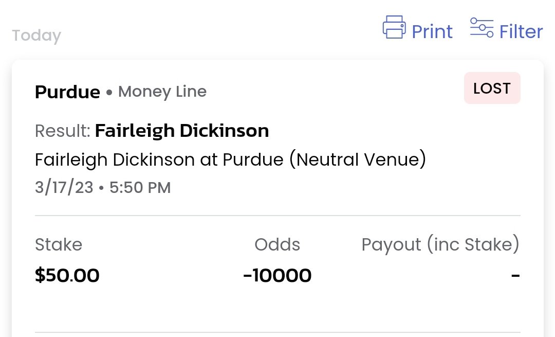 Sorry Purdue. This is my fault. Figured I had a guaranteed $25 bonus bet from @BetMGM from their promotion. I was wrong... Not sure I'll lose a -10000 odds bet again.