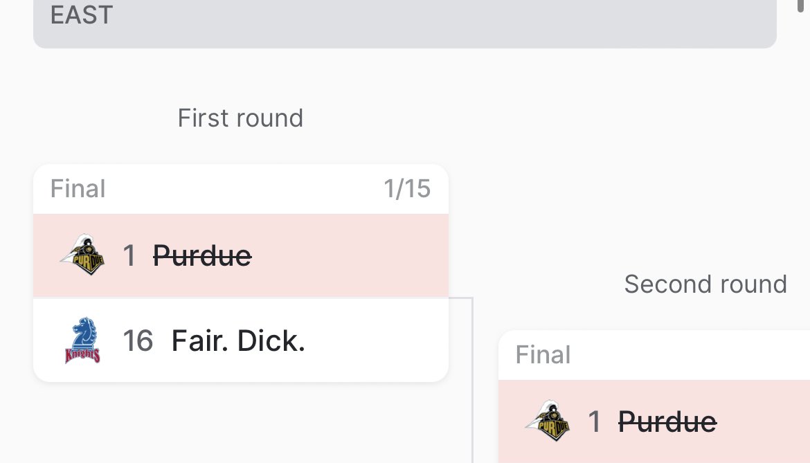 Lsumab11's tweet image. Shoutout @RunYourPool_ for the upset. Have to imagine the abbreviation played a role in the victory #Fair #MarchMadness #BracketBusters