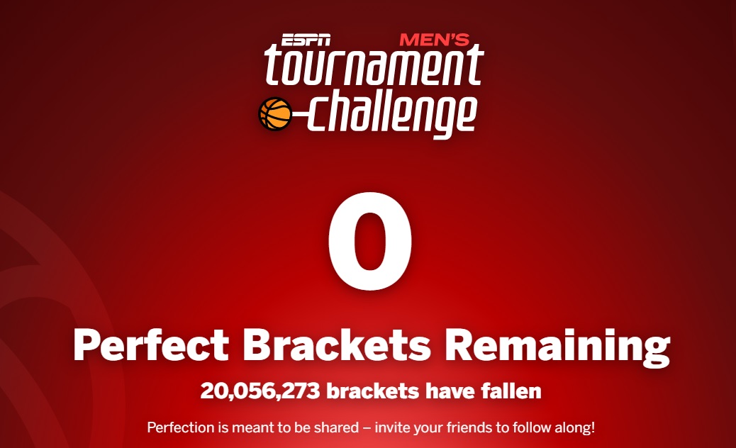 Awful Announcing on Twitter "Zero perfect brackets remaining in ESPN’s