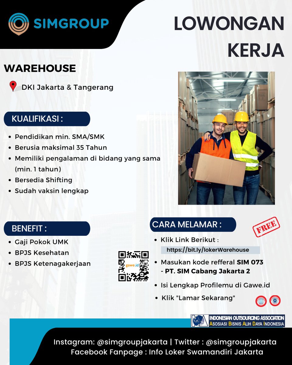 simgroupjakarta's tweet photo. INFO LOWONGAN KERJA TERBARU MARET 2023

Silahkan melamar melalui link https://t.co/CdpmN9wItX
Hanya pelamar yang sesuai dengan kualifikasi yang akan diproses lebih lanjut
#lokersimgroup #lokersimgroupjakarta #lokercreditmarketing #hrdbacot #lokerjabodetabek #lokersales https://t.co/DiyyGWiOed