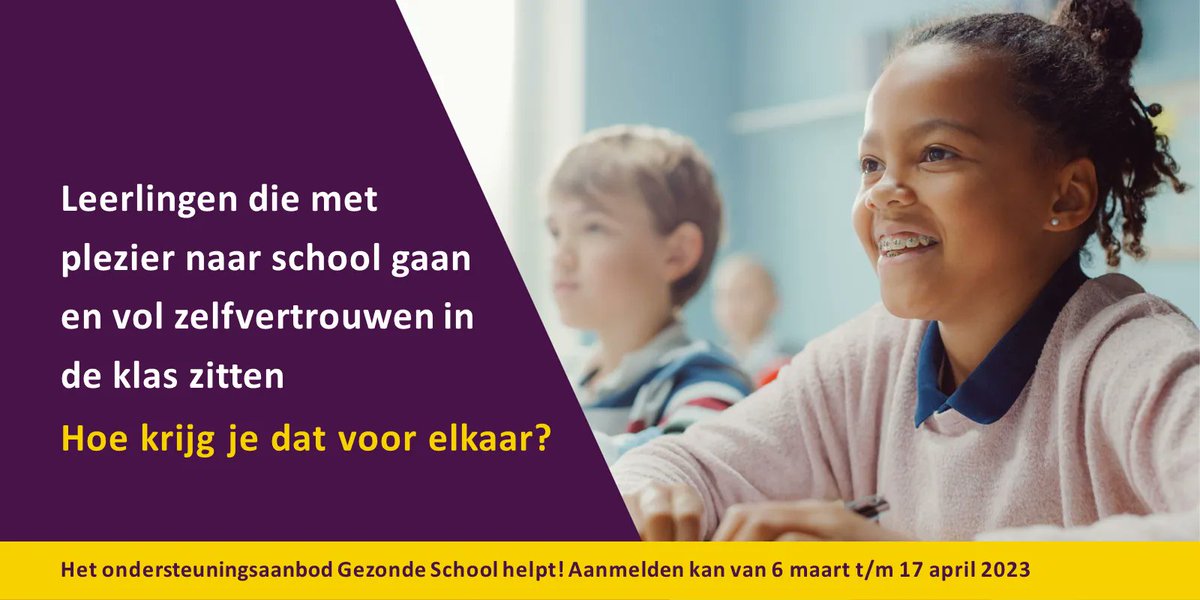 GezondeSchoolNL's tweet photo. Sta jij voor de klas, dan wil je dat jouw leerlingen en studenten lekker in hun vel zitten. Wil je ook aan de slag met het thema #Welbevinden op jouw school? Het #ondersteuningsaanbod #GezondeSchool kan je hierbij helpen. Meer informatie en aanmelden  https://t.co/XsthuWn2qB https://t.co/J8swhsZrsE