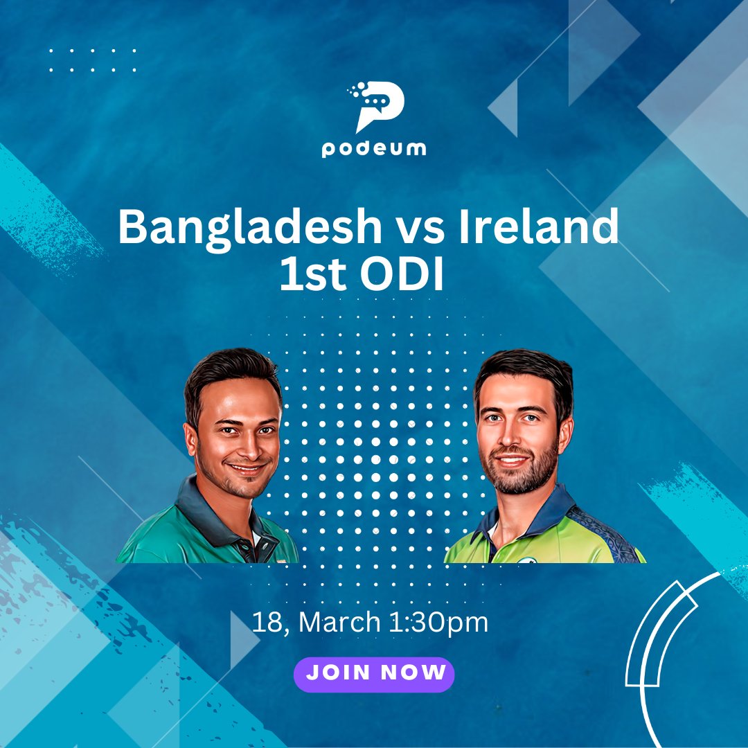 Podeumlive's tweet photo. Brace yourselves for an exciting clash as Bangladesh takes on Ireland in the 1st ODI  Play with Podeum Fantasy Sports and create your own team to win big! Don't miss out on the action, join now! 
#Podeum #Bangladesh #Ireland #ODI https://t.co/pKJ20pT7kw