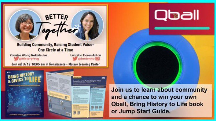 HistoryFrog's tweet photo. Can’t wait to share how @lantonha and I connect and build #community w #CommunityCircles @cueinc #SpringCUE #StudentVoice #ausdSpringCUE #BetterTogether And we have SWAG! @goPEEQ Come join the fun! https://t.co/Qb0LprsBgh